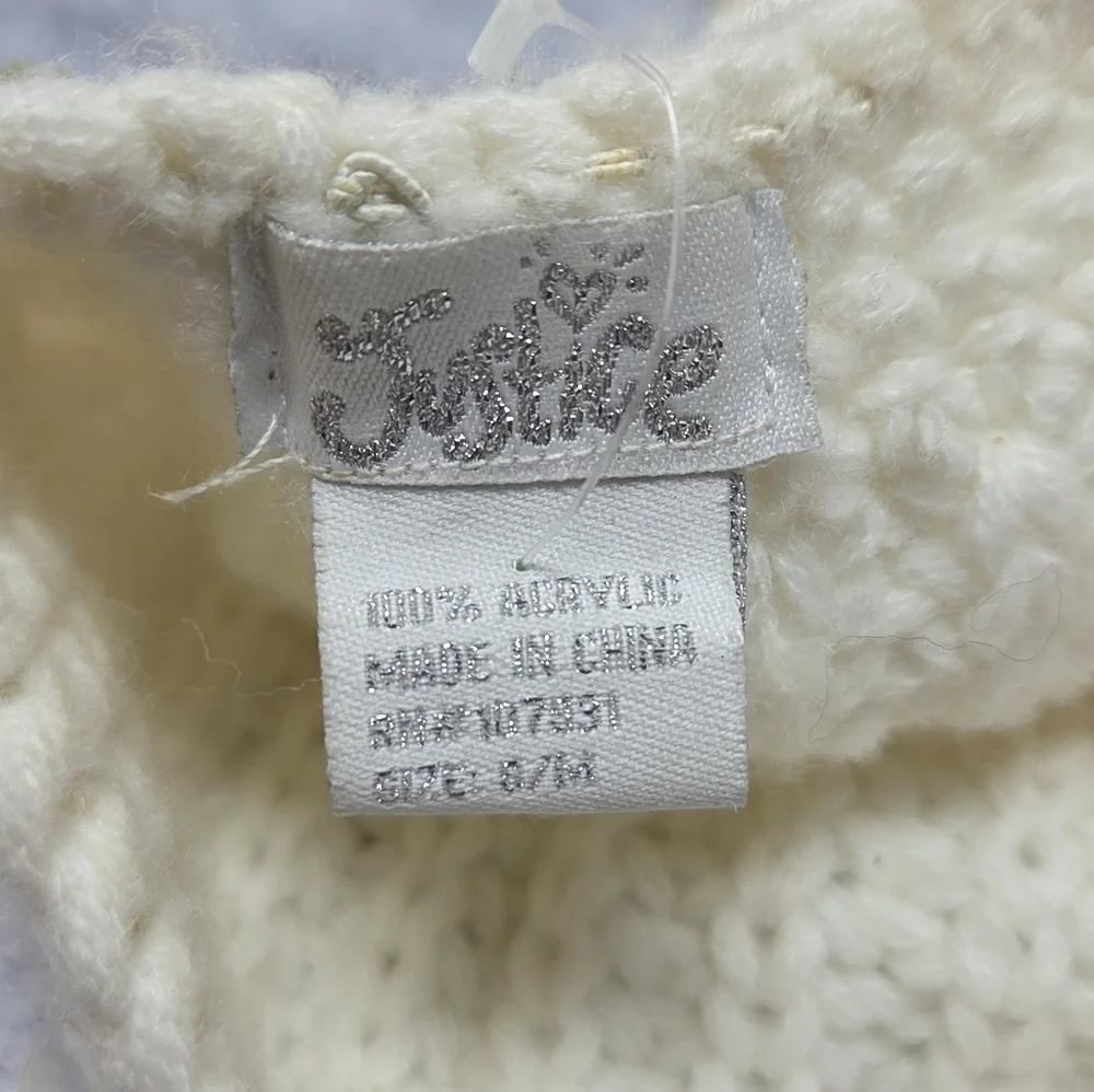 Justice Girls Cream Beanie Hat with Pastel Sequins